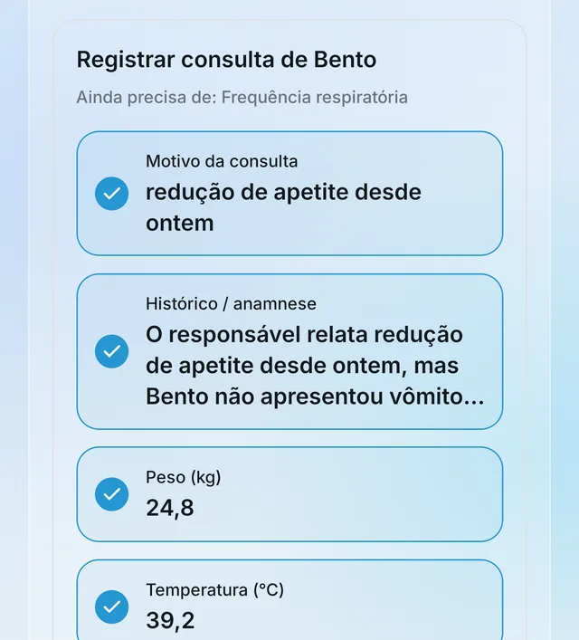 Campos clínicos demonstrativos propostos pela Assistente Velune para revisão.